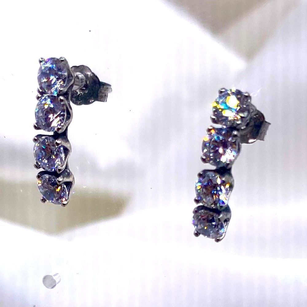 Silver 4crystal Drop Dangle Stud Backearring - image 1